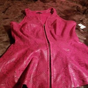NWT M Red  GUESS leather zip up vest